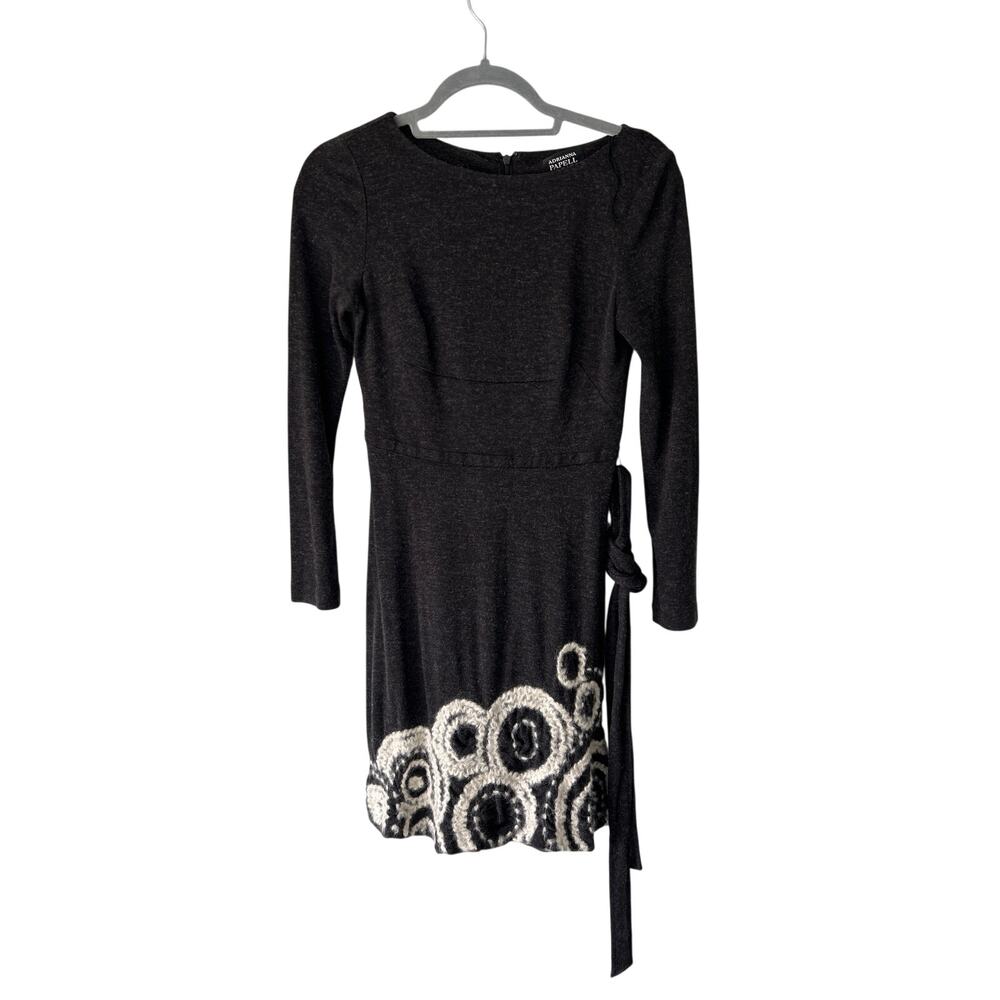Adrianna Papell Charcoal Petite Mini Wool Blend Embroidered Dress 6P